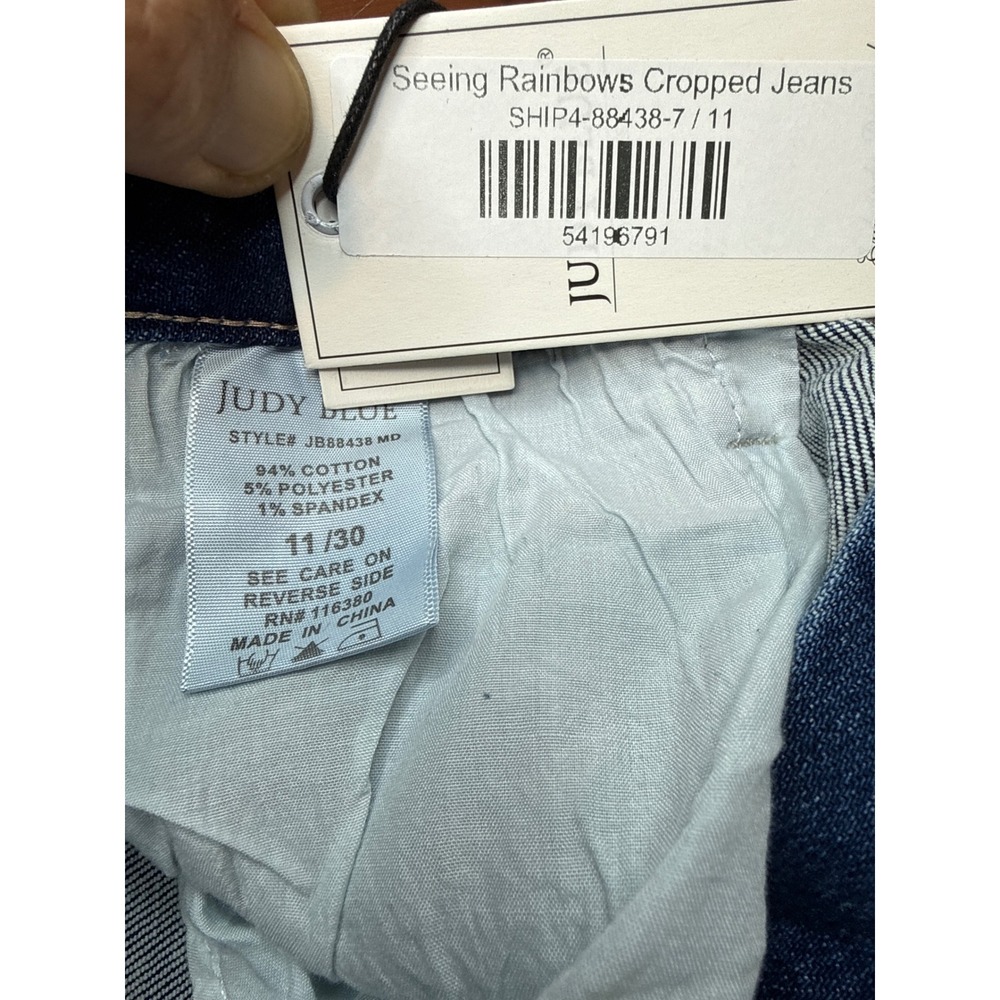 Judy Blue Seeing Rainbows Cropped Jeans High Waist‎ Straight Leg Blue 11/30 NWT - Picture 8 of 9